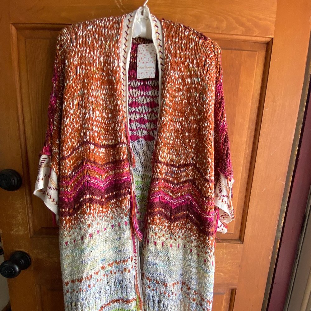 FREE PEOPLE Cardigan, Orange w/multi colors NWT